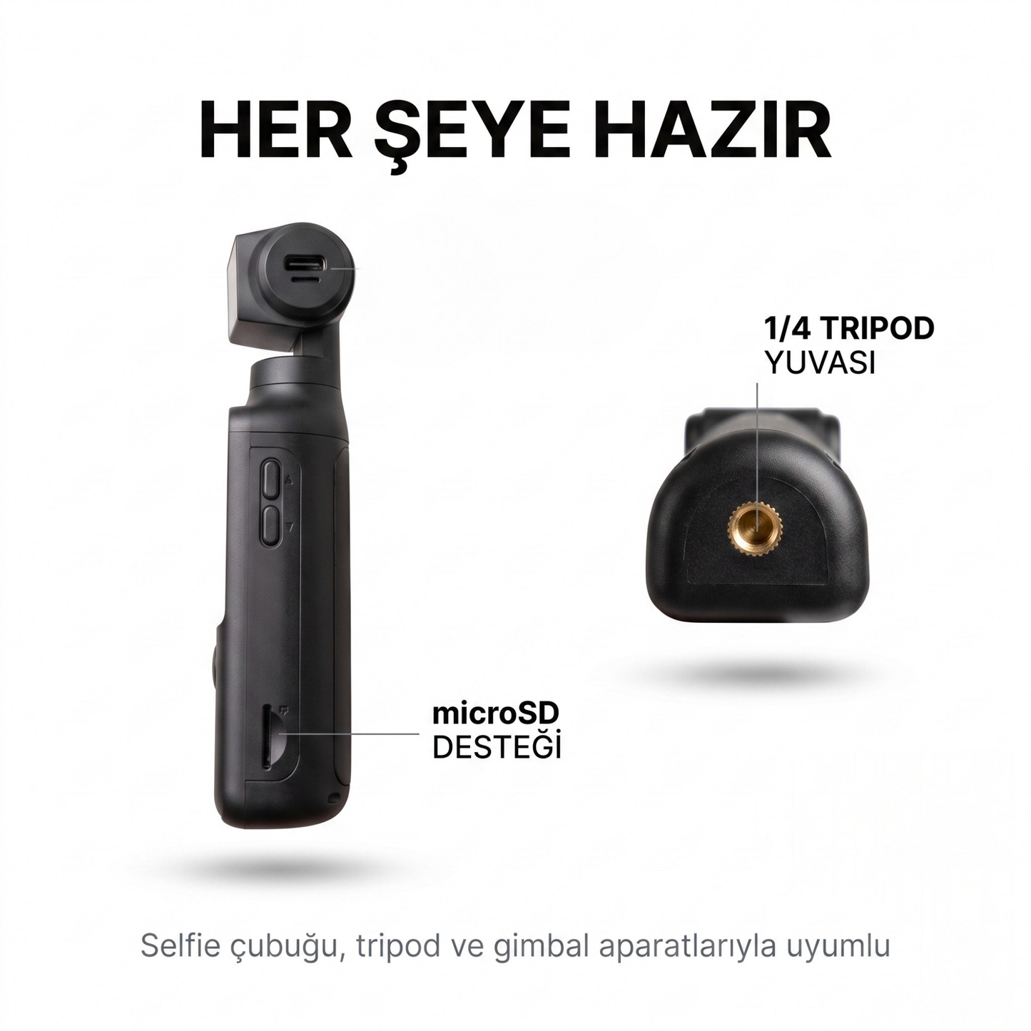 Snorae 4K Cep Kamerası — 9 Parça Set + Yaka Mikrofonu