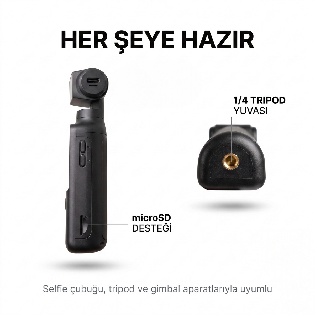Snorae 4K Cep Kamerası — 9 Parça Set + Yaka Mikrofonu