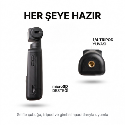 Snorae 4K Cep Kamerası — 9 Parça Set + Yaka Mikrofonu