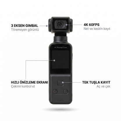 Snorae 4K Cep Kamerası — 9 Parça Set + Yaka Mikrofonu